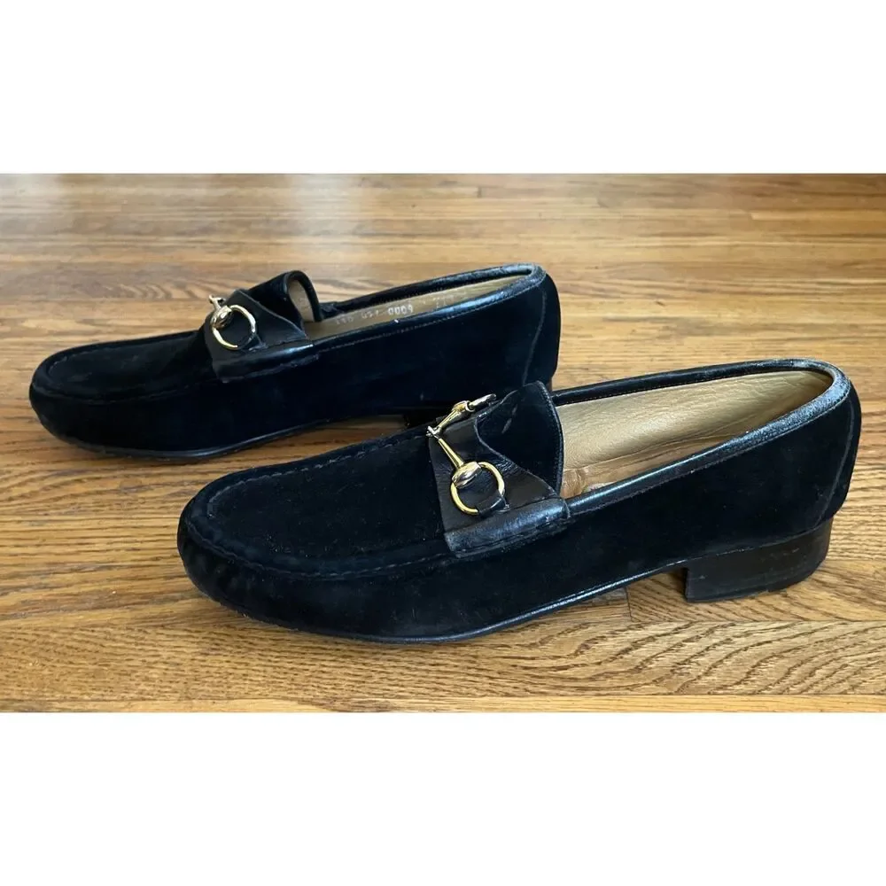 Vintage GUCCI Black Suede Horsebit Moccasin Loafers Italy Shoes  Mens Size 44 - Picture 8 of 10